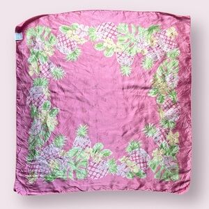 Vintage 100% Silk Pineapple Pink Floral Summer Square Scarf Made in Italy